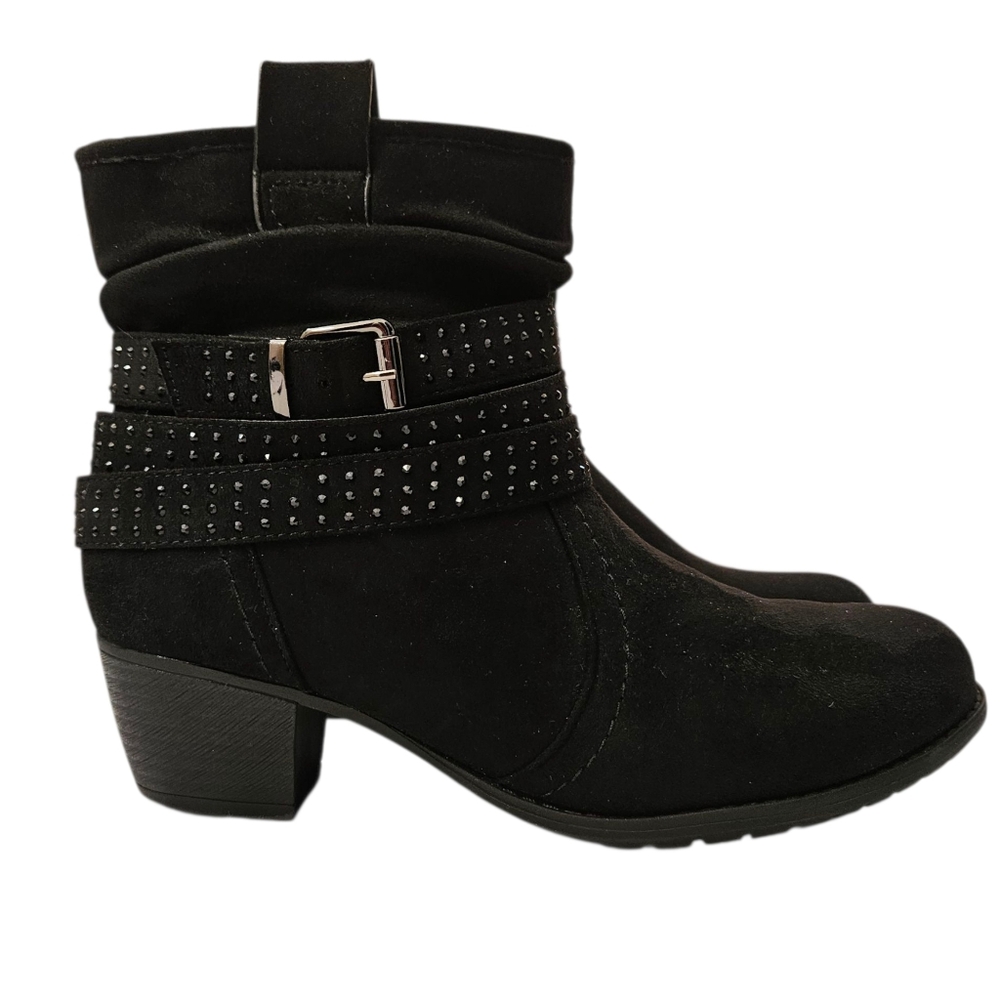 VJH Confort slouch ankle boots studded straps w/ buckle chunky heel sz 8.5